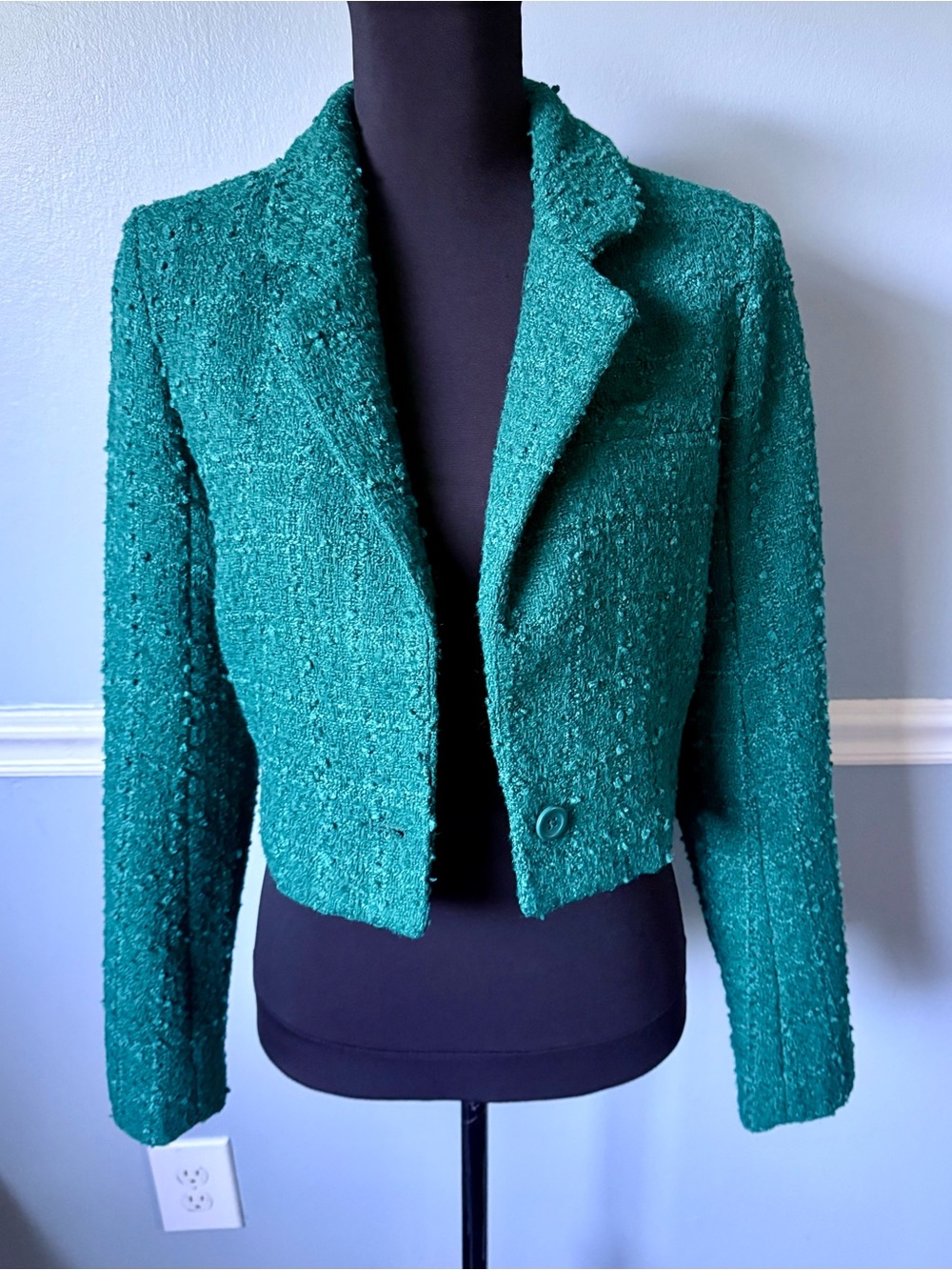 Abercrombie & Fitch Teal Cropped Bouclé Blazer S